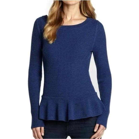 Tory Burch Ramona Merino Wool Sweater Pacific Blue - Picture 1 of 9